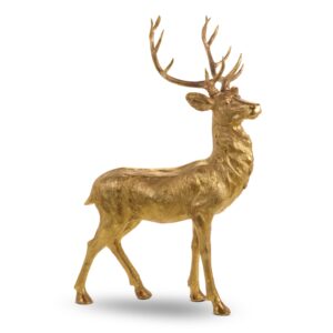 Venado decorativo dorado de pie grande / Gold Standing Stag Statue