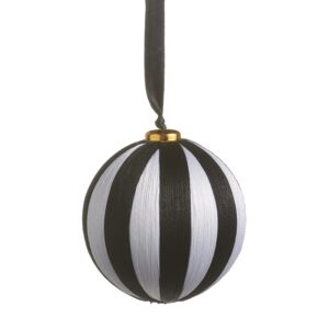 Esfera de hilo rayada blanco y negro / Black and White Striped Yarn Ball Ornament