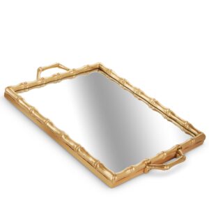 Charola espejo dorada tipo bambú / Gold Bamboo Mirror Tray