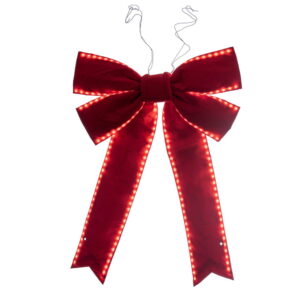 Moño rojo de terciopelo con luces LED UV de 91.4 cm x 114.3 cm (lazo de 22.9 cm) / Red Velvet LED UV Bow