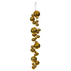Guirnalda de ramas con esferas brillantes color dorado de 1.85 m / Gold Shiny Ball Branch Garland