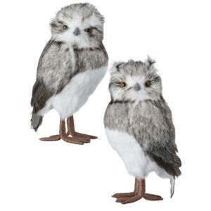 Búho decorativo de pie con acabado tipo piel / Streaked Fur Standing Owl