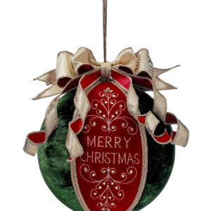 Esfera decorativa de terciopelo Merry Christmas con moño / Velvet Merry Xmas with Bow Ball Ornament